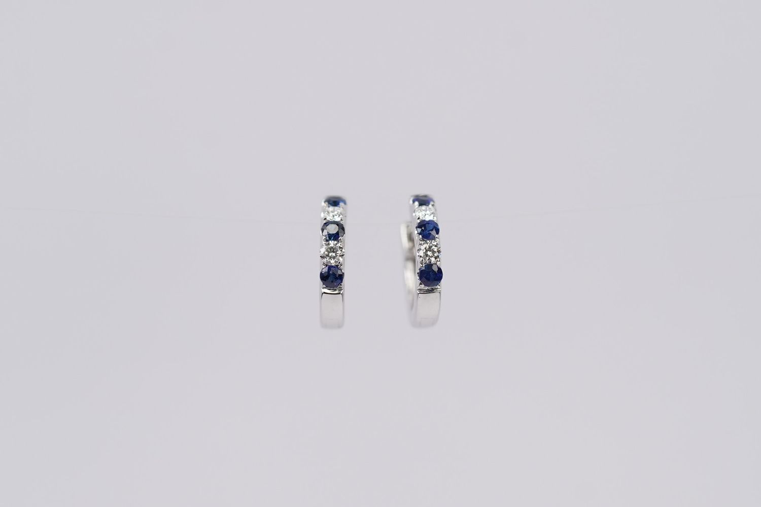 NAA- 14KW 2.10g .35ctw Sapphire &amp; Diamond Huggie Hoop Earrings