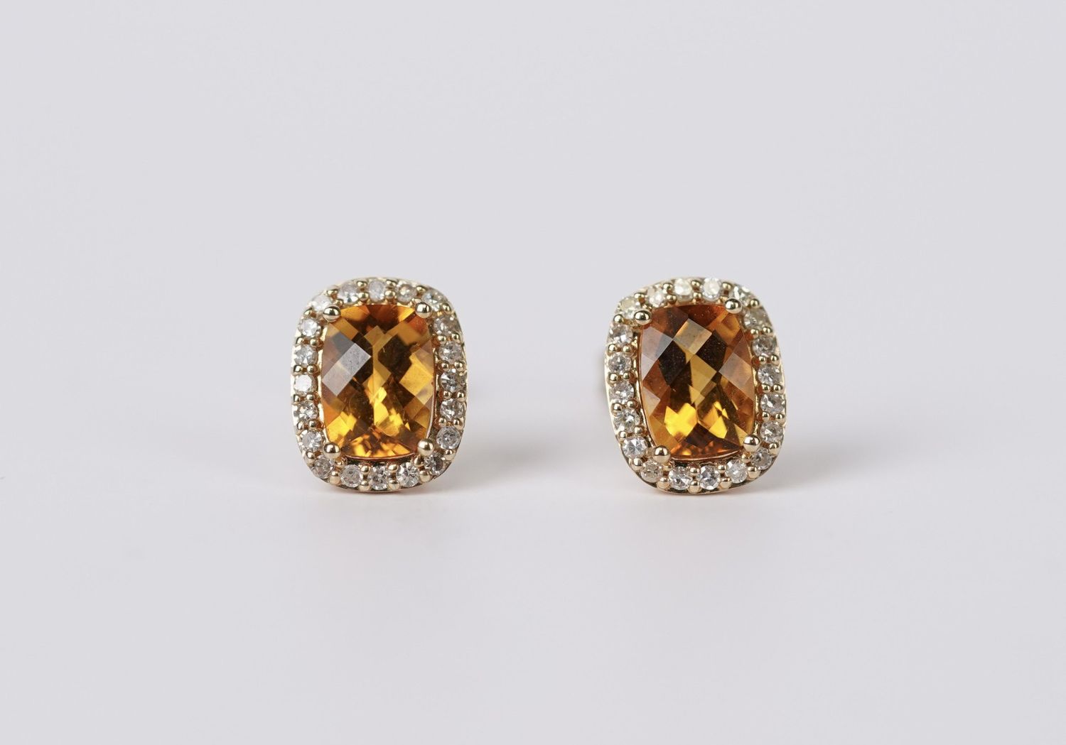 AAN- 14KY 1.65ctw (1.40ctrs) Citrine &amp; Diamond Halo Stud Earrings