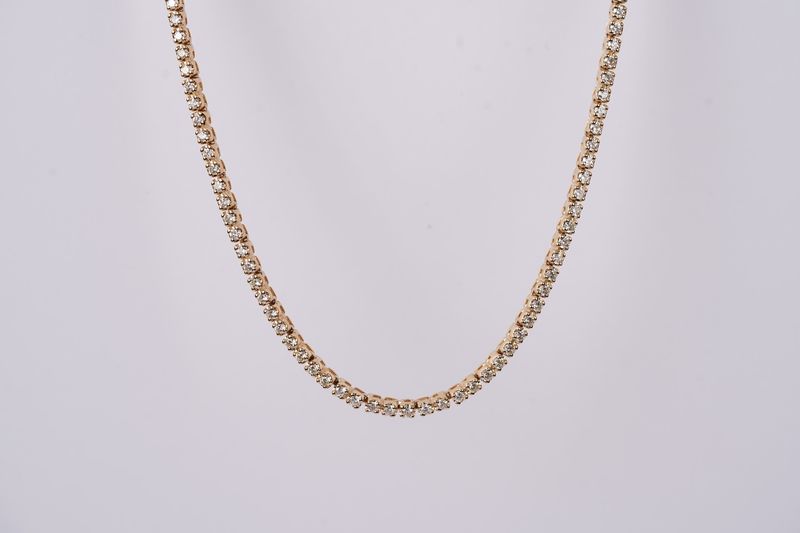 ADTT- 14KY 11.67g 2.19ctw Diamond Half Tennis Necklace 15-17&quot;