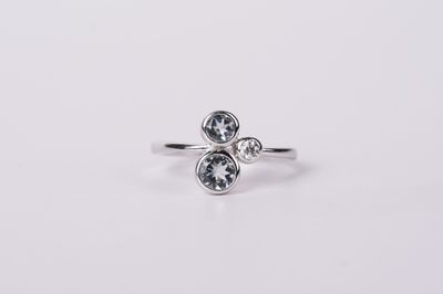 DETX- 14KW 3.05g .93ctw Aquamarine &amp; Diamond Bezel Fashion Ring (size 7)