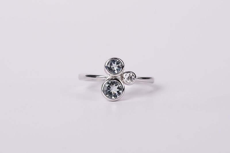 DETX- 14KW 3.05g .93ctw Aquamarine &amp; Diamond Bezel Fashion Ring (size 7)