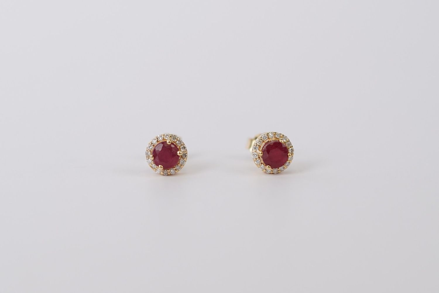 ATT- 14KY 1.13g 1.12ctw Ruby &amp; Diamond Halo Stud Earrings