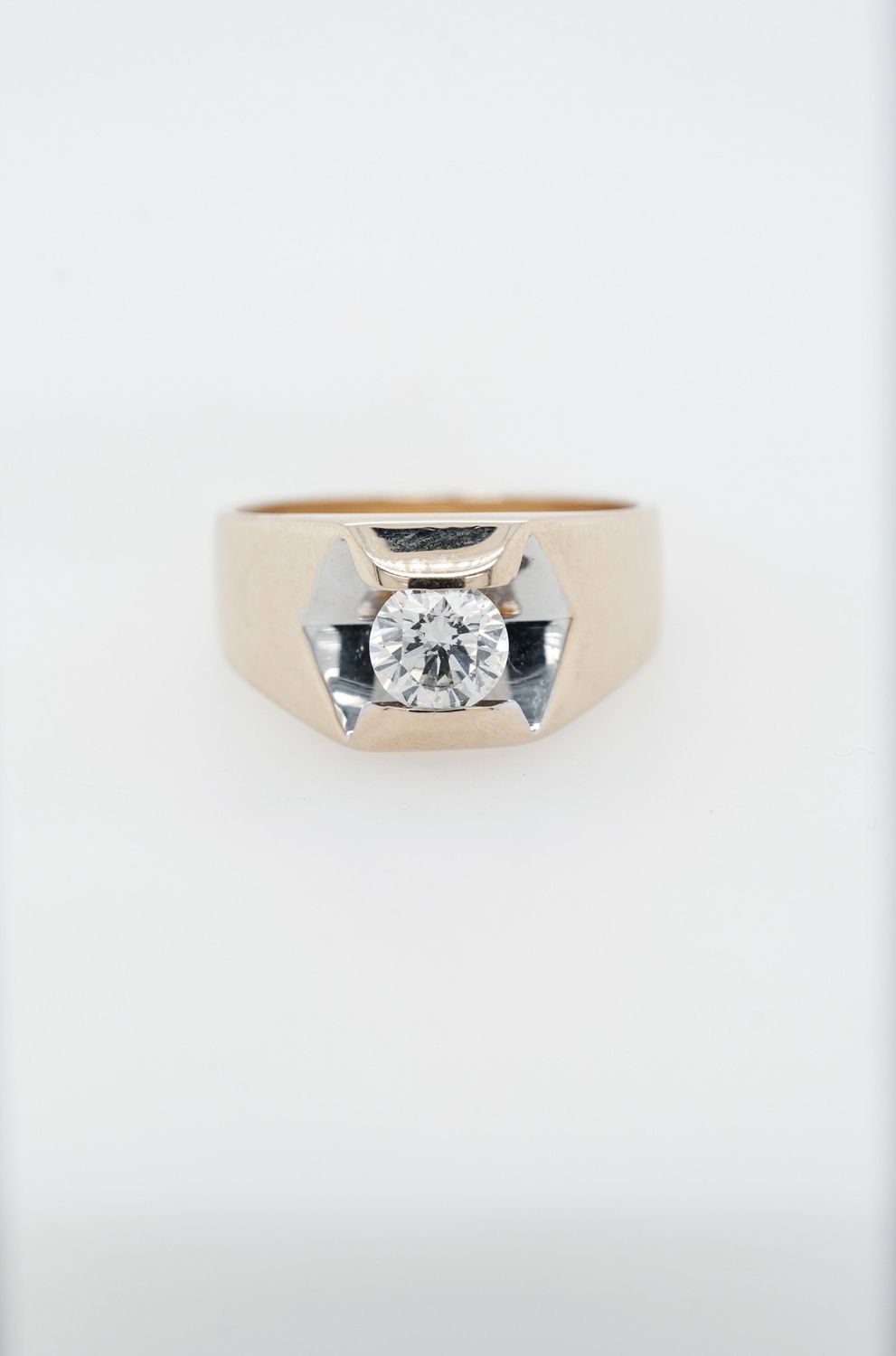 VAET- 14KY 9.71g 1.00ct J/SI2 Round Diamond Single Stone Men&#39;s Ring (size 9)