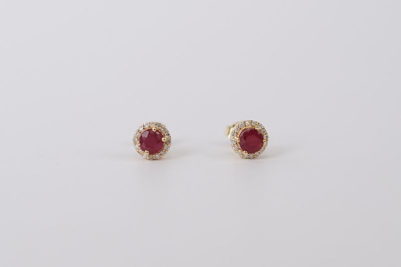 ATT- 14KY 1.13g 1.12ctw Ruby &amp; Diamond Halo Stud Earrings