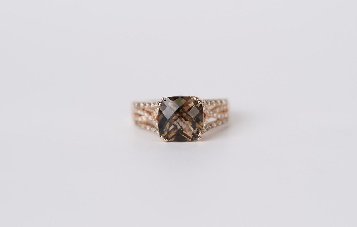 DITX- 14KR 6.20g 4.26ctw (3.86ctr) Smoky Quartz &amp; Diamond Levian Fashion Ring (size 8.5)