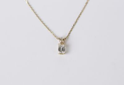 VTPT- 14KY 2.40g .60ct H/VS1 Emerald Cut Diamond Solitaire Pendant 16-18&quot;