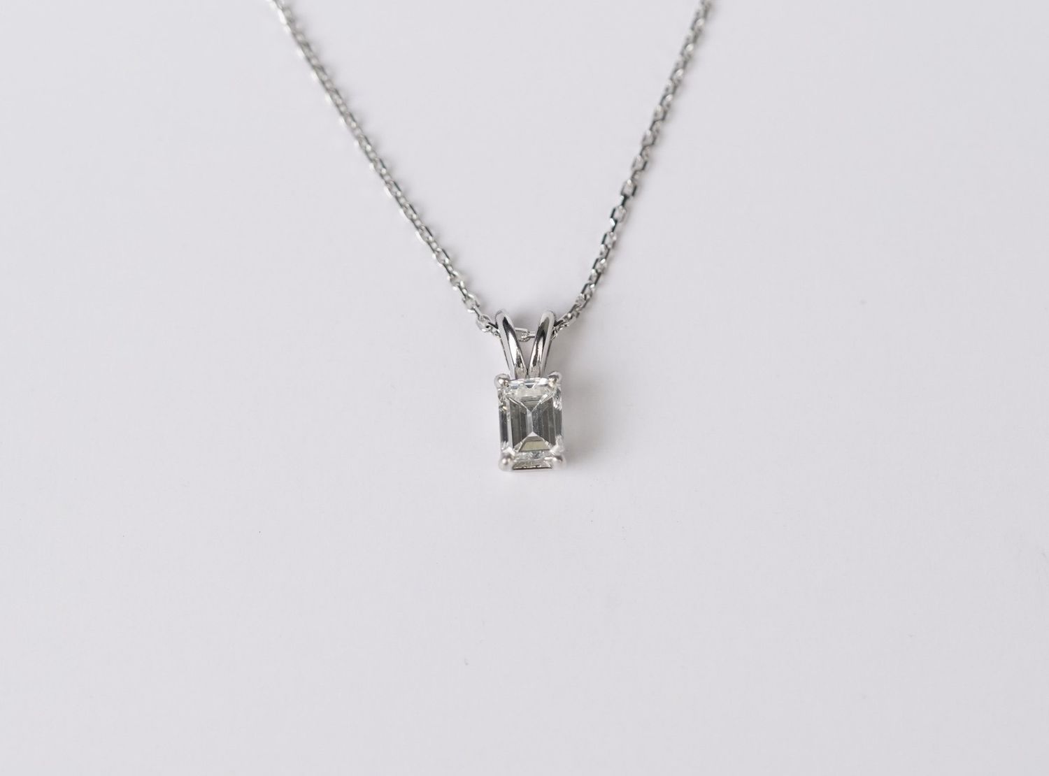 VTPT- 14KW 2.40g .64ct H/VS2 Emerald Cut Diamond Solitaire Pendant 16-18&quot;