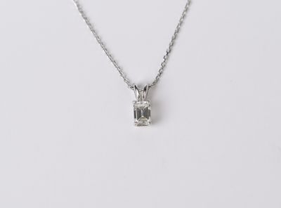 VTPT- 14KW 2.40g .64ct H/VS2 Emerald Cut Diamond Solitaire Pendant 16-18&quot;
