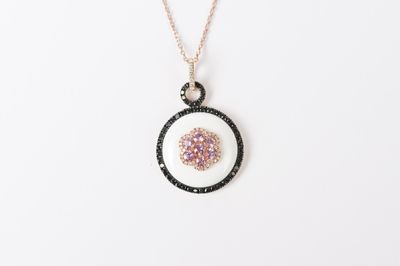DTT- 14KR 4.31g 1.66ctw Sapphire, Agate &amp; Diamond Fashion Pendant 20&quot;