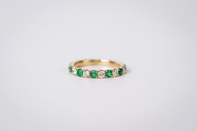 RTTX- 14KY 2.70g 1.10ctw Emerald &amp; Diamond Stackable Band (size 7)