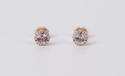 DAT- 14KR 1.32g .80ctw (.60ctrs) Morganite &amp; Diamond Halo Stud Earrings