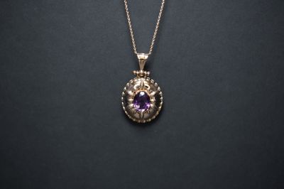VBE- 14KY 4.77g Amethyst Fashion Pendant 16-18&quot;