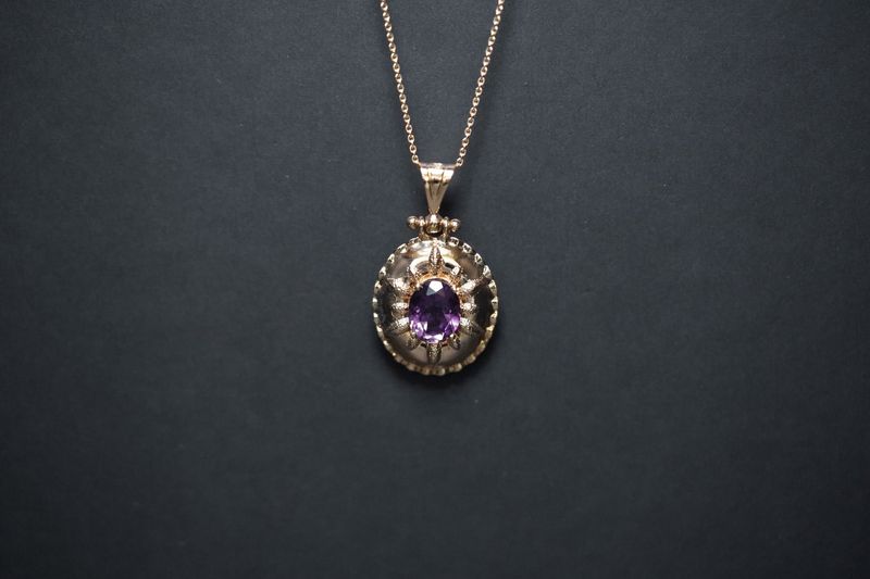 VBE- 14KY 4.77g Amethyst Fashion Pendant 16-18&quot;