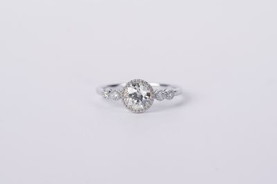 VDDT- 14KW 1.80g .97ctw (.87ctr) European Diamond J/SI2 Bezel Milgrain Fashion Ring (size 6.5)