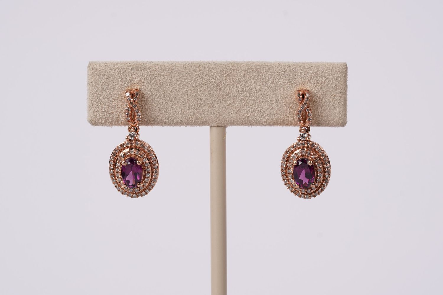 NTT- 14KR 4.20g 1.68ctw Garnet &amp; Diamond Dangle Halo Earrings