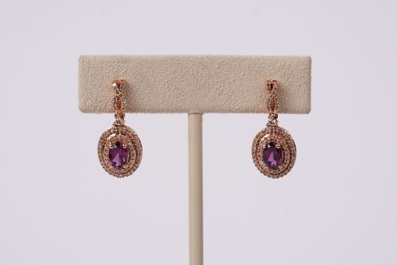 NTT- 14KR 4.20g 1.68ctw Garnet &amp; Diamond Dangle Halo Earrings