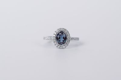 EEAX- 14KW 3.01g 2.01ctw (1.60ctr) Created Alexandrite &amp; Diamond Halo Fashion Ring (size 7)