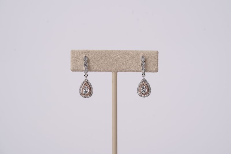 NET- 14KWR 2.4g .50ctw Diamond Pear Shaped Halo Earrings