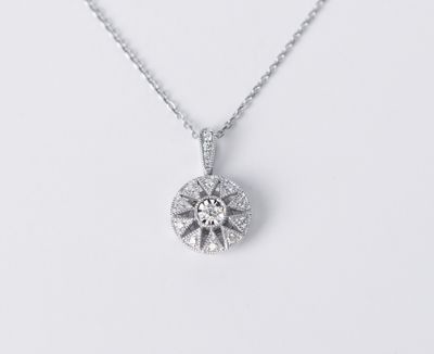 NEDX- 14KW 3.57g .15ctw Diamond Filagree Pendant 18&quot;