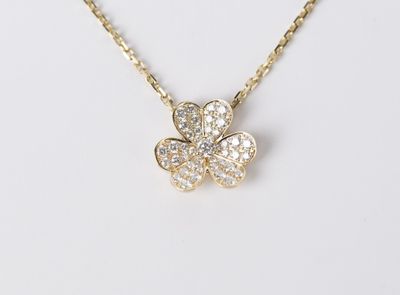 VATT- 18KY 6.41g .80ctw Diamond Frivole Pendant Van Cleef Inspired 16&quot;