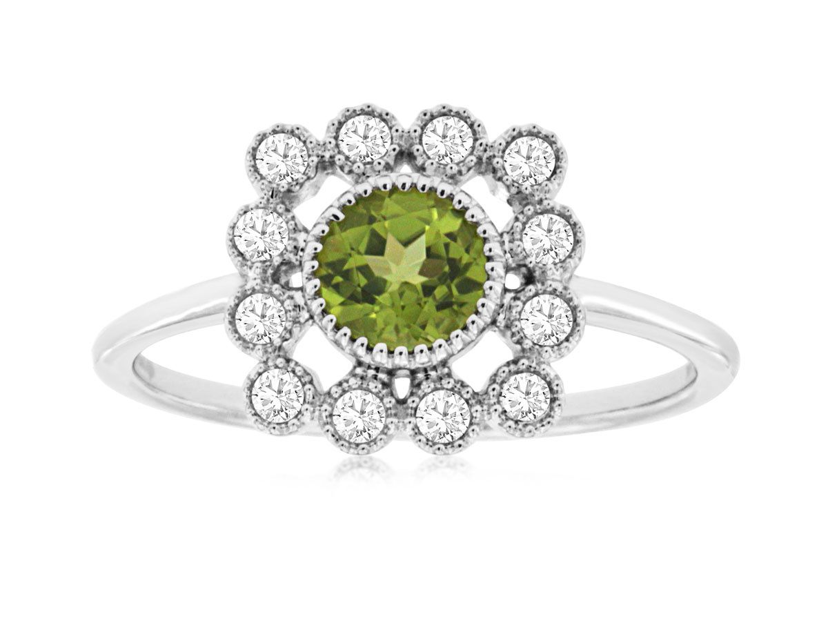 NNR- 14KW 2.37g .69ctw Peridot &amp; Diamond Halo Ring (size 7)
