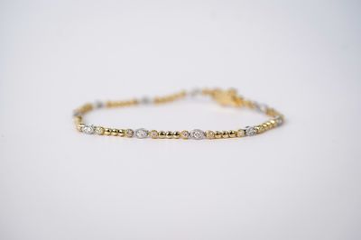 LTTX- 14KWY 7.09g .69ctw Diamond Fashion Tennis Bracelet 7&quot;