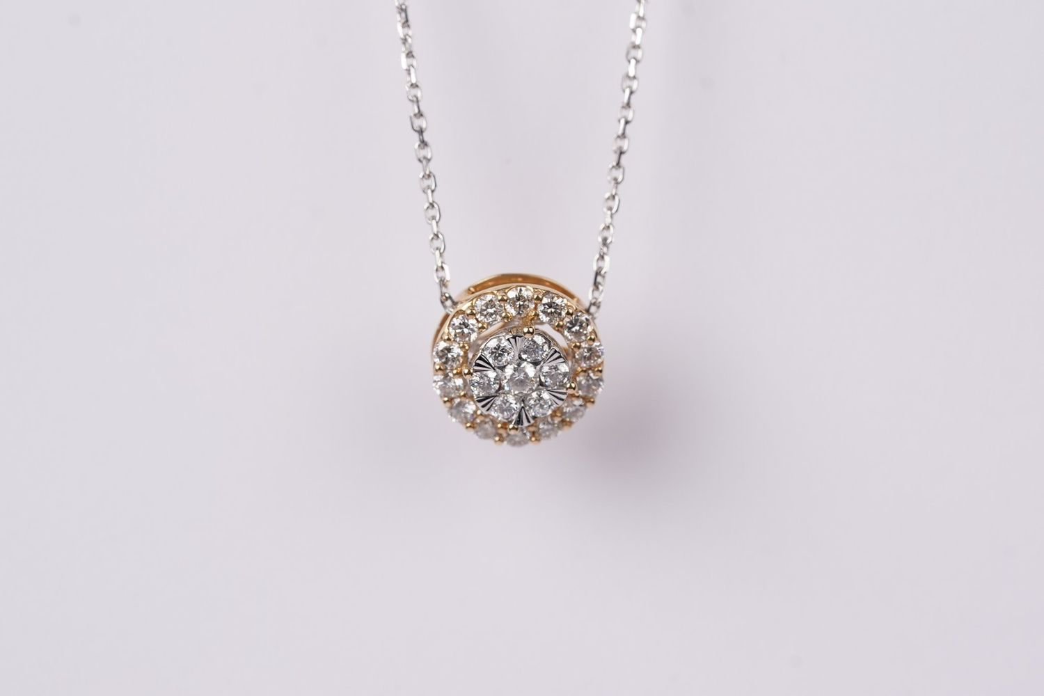 DETX- 14KWY 3.1g 2/3ctw Diamond Cluster Halo Pendant 18-20&quot;