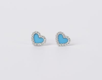 ARN- 14KW 1.30g .25ctw Turquoise &amp; Diamond Heart Stud Earrings