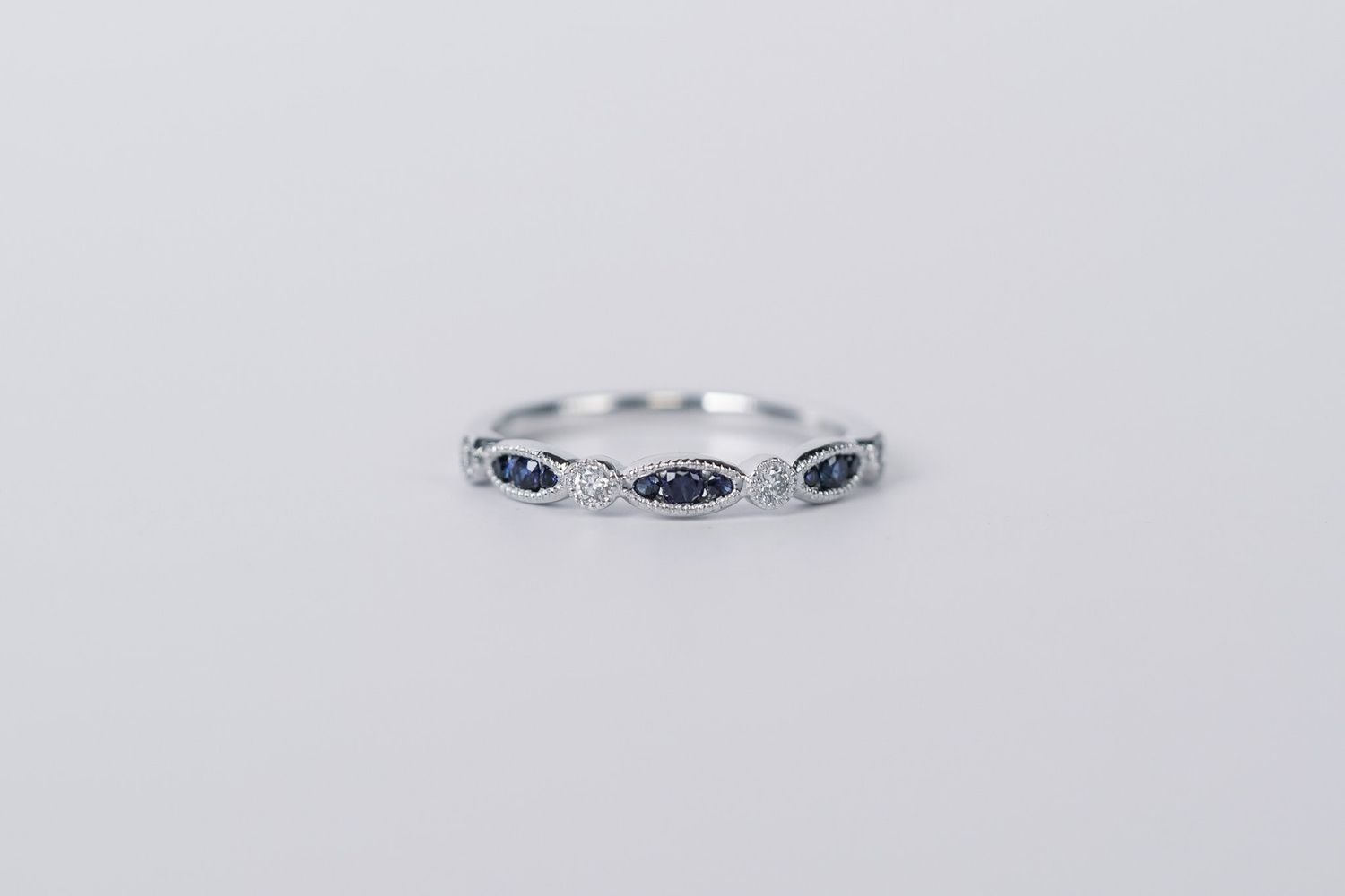 DTIX- 14KW 1.70g .28ctw Sapphire &amp; Diamond Stackable Band (size 7)