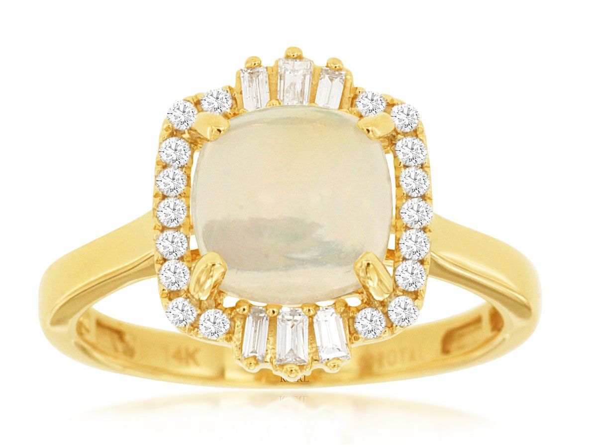 EREX- 14KY 3.63g 1.61ctw (1.40ctr) Opal &amp; Diamond Halo Fashion Ring (size 7)