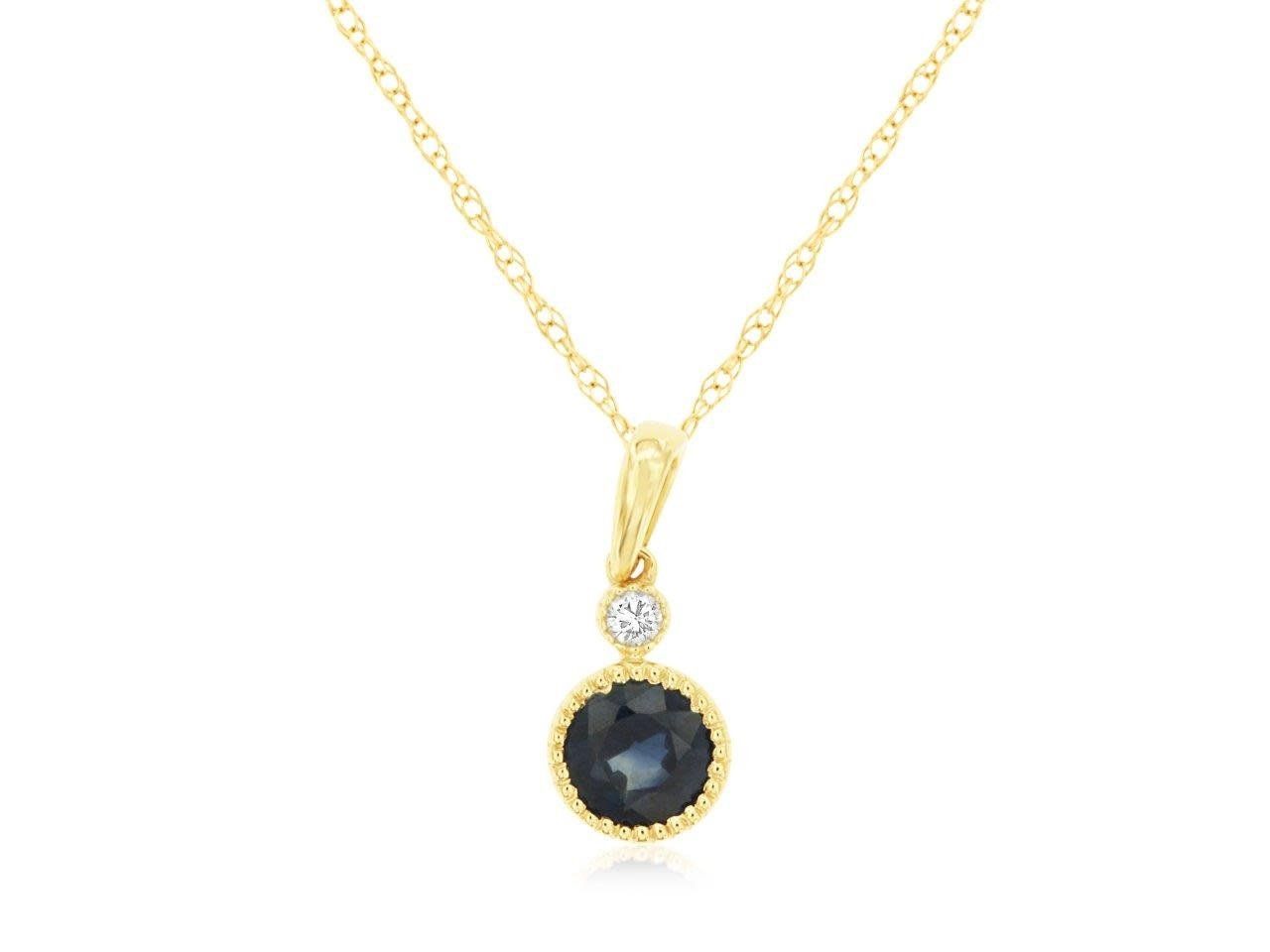 AAD- 14KY 1.13g .68ctw Sapphire &amp; Diamond Bezel Pendant 18&quot;