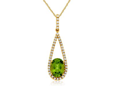 DAAX- 14KY 2.20g 1.48ctw (1.25ctr) Peridot &amp; Diamond Fashion Pendants 18&quot;