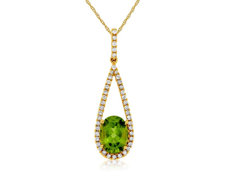 DAAX- 14KY 2.20g 1.48ctw (1.25ctr) Peridot &amp; Diamond Fashion Pendants 18"