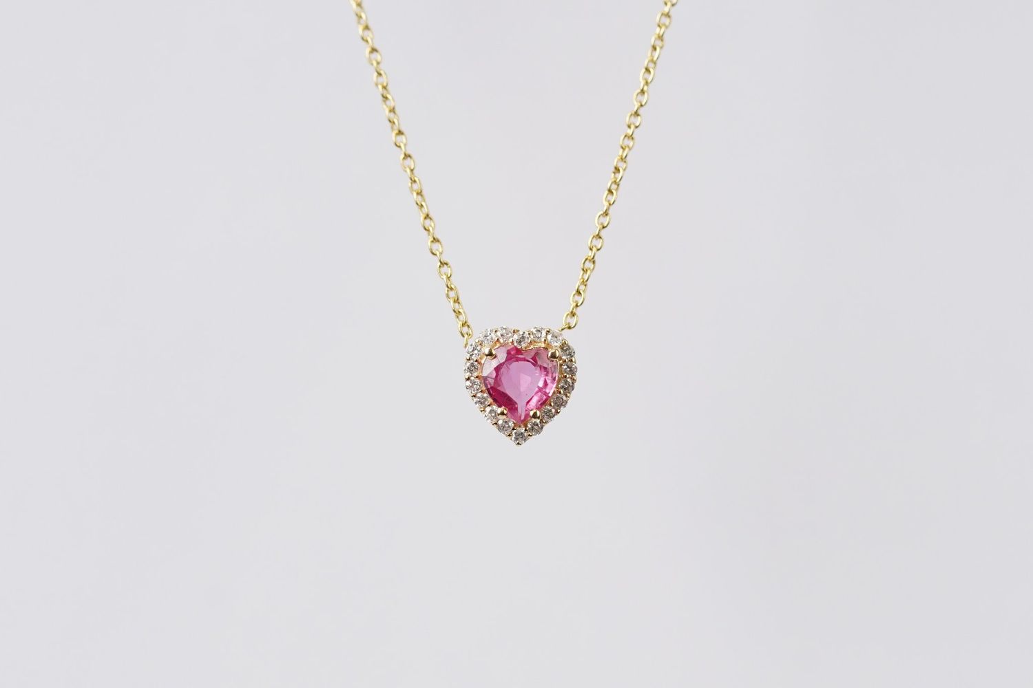 ALT- 14KY 2.02g .70ctw (.60ctr) Sapphire &amp; Diamond Heart Shape Halo Pendant 16-17-18&quot;