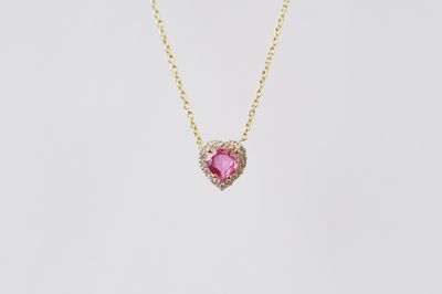 ALT- 14KY 2.02g .70ctw (.60ctr) Sapphire &amp; Diamond Heart Shape Halo Pendant 16-17-18&quot;
