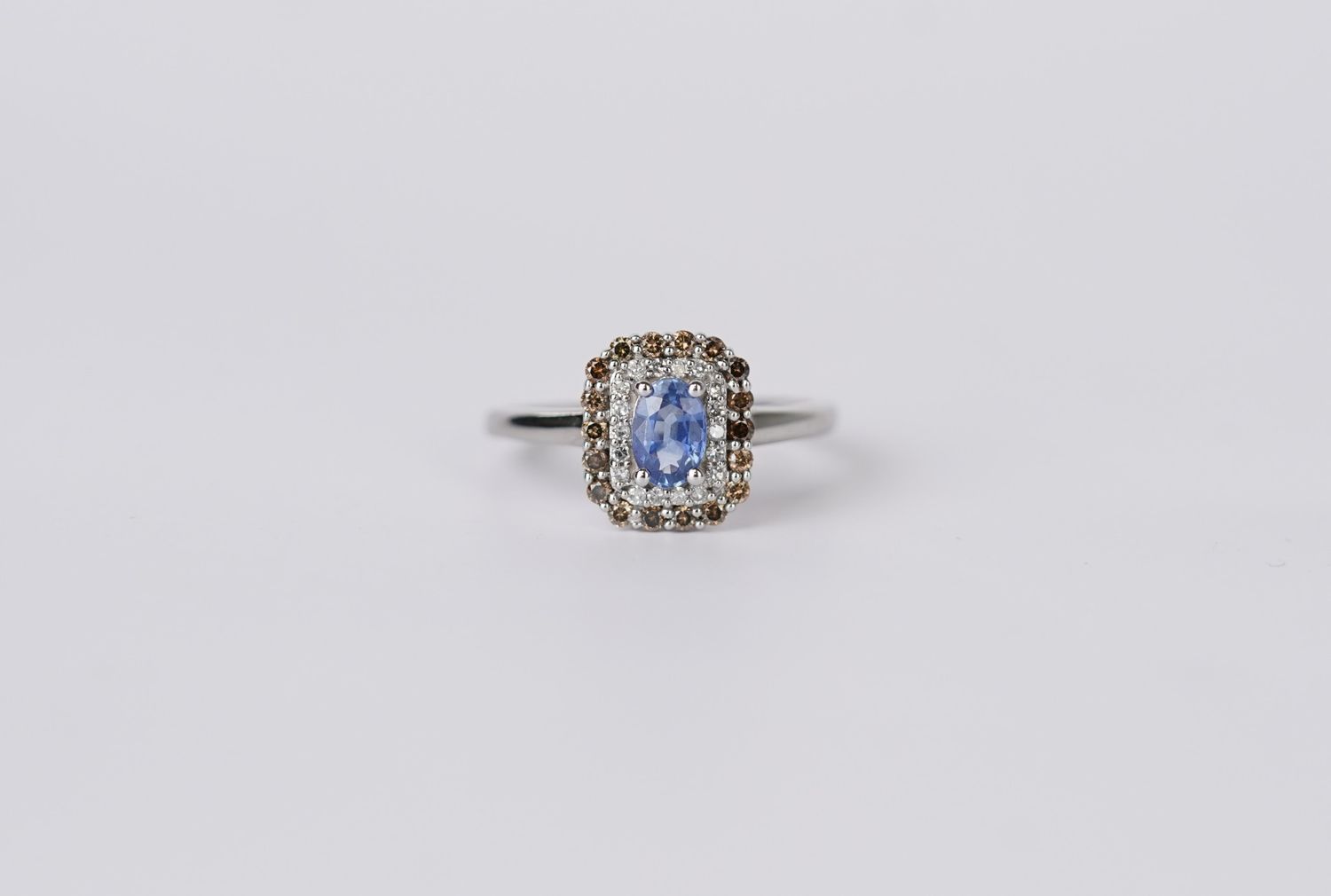ABT- 14KW 3.00g .92ctw (.60ctr) Sapphire &amp; Diamond Halo Fashion Ring (size 7.5)