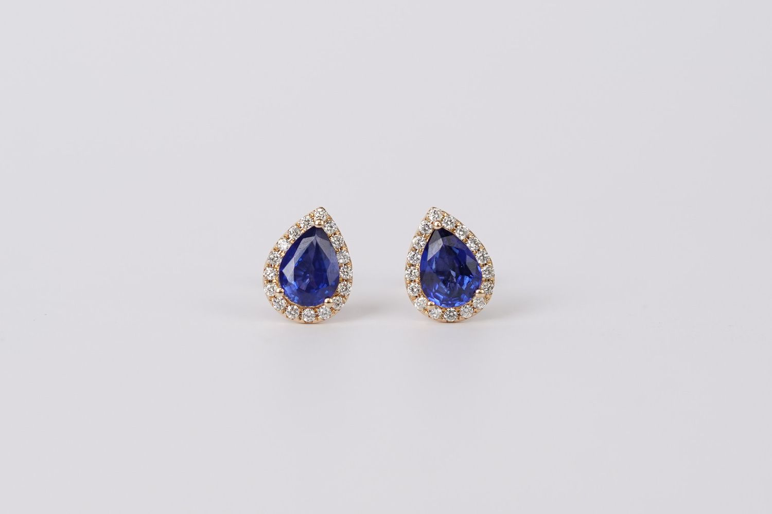 DAEX- 14KY 1.70g 2.06ctw Sapphire &amp; Diamond Halo Stud Earrings