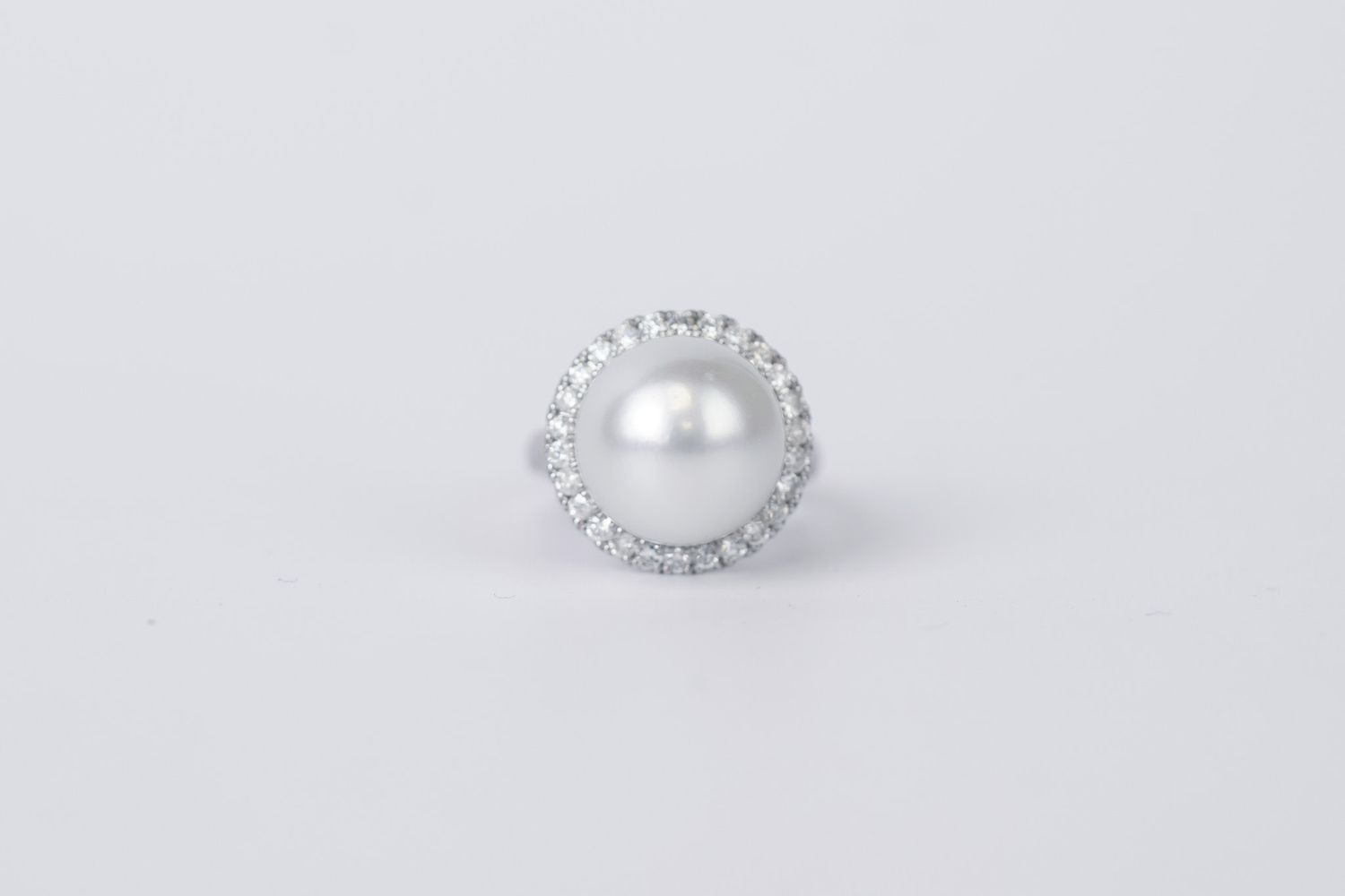LTTX- 14KW 9.30g 14.5mm .76ctw Diamond &amp; South Sea Pearl Halo Ring (size 7)