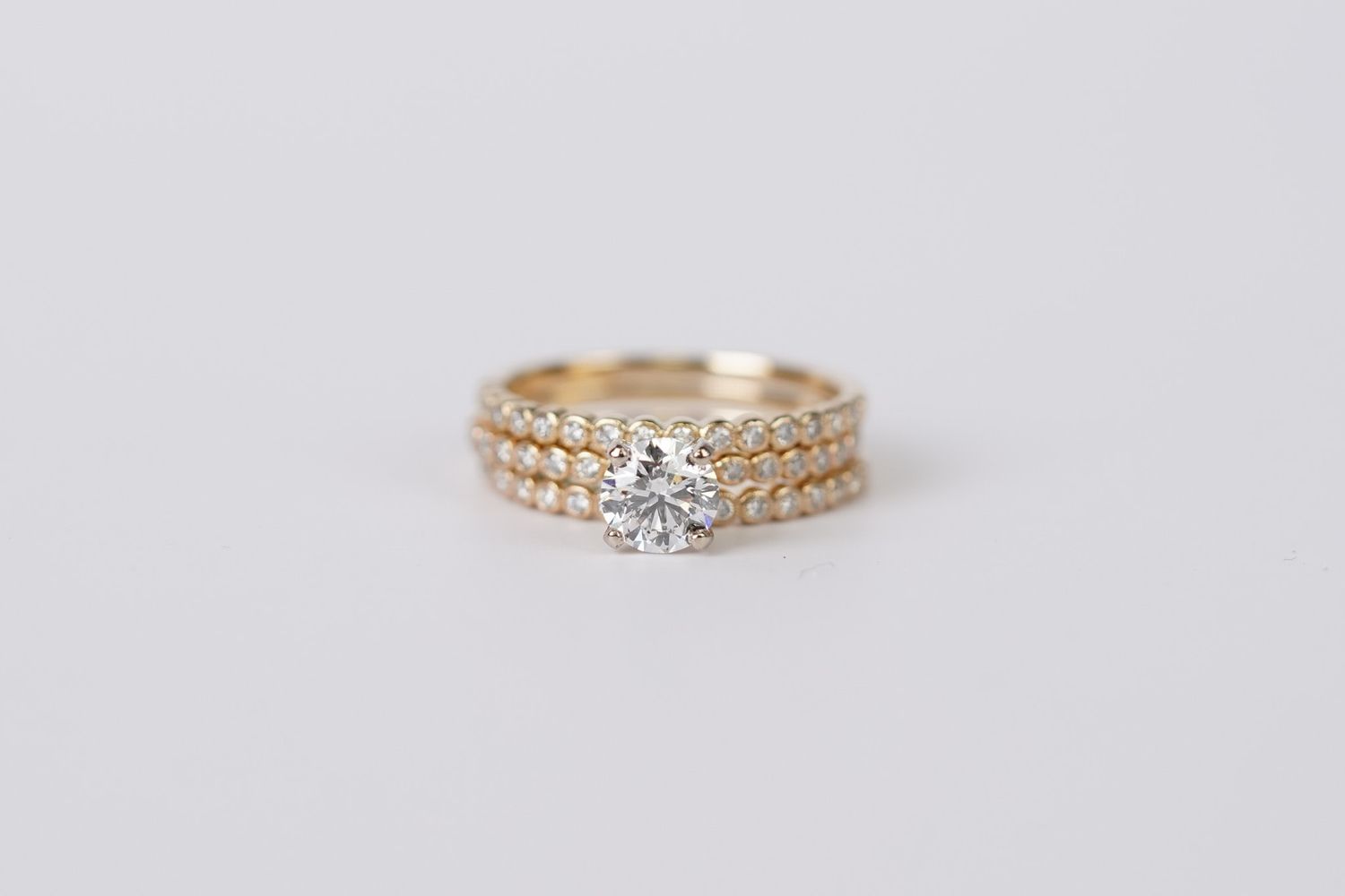 VATT- 14KY 4.38g 1.14ctw (.80ctr) G/SI1 GIA Round Diamond Wedding Set (size 7)