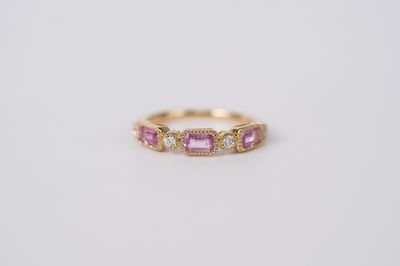 RDIX- 18KY 2.74g .98ctw Sapphire &amp; Diamond Stackable Band (size 6.5)