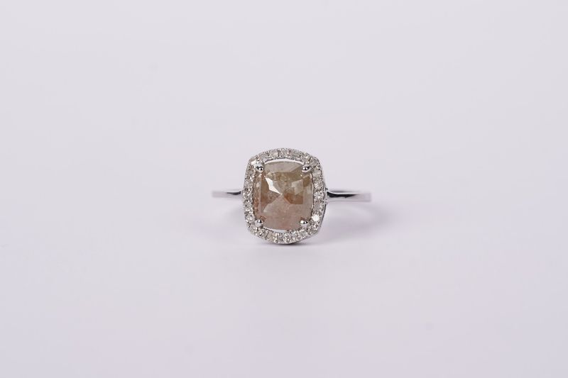 AETX- 18KW 2.32g 1.10ctw (1.00ctr) Salt &amp; Pepper Diamond Halo Ring (size 6)