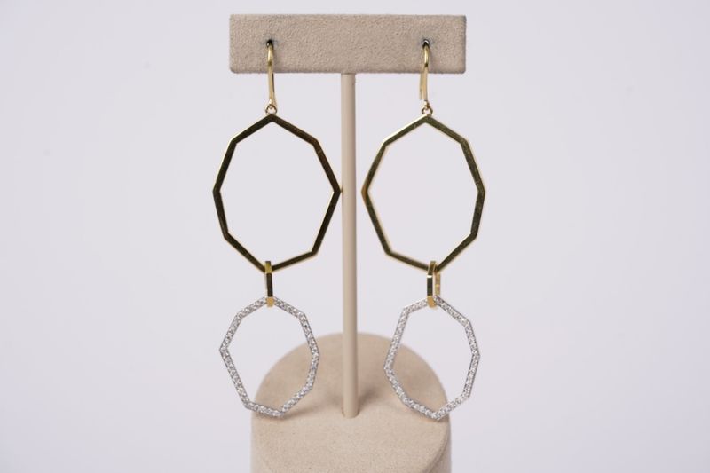 VATT- 18KYW 13.17g 1.00ctw Diamond Geometric Hami Drop Earrings