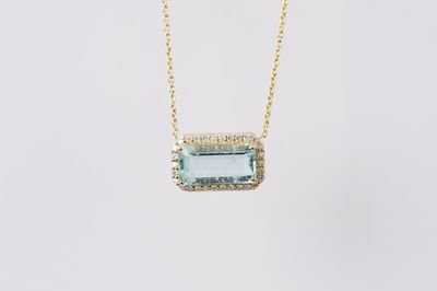 DBTX- 14KY 2.98g 3.13ctw (2.94ctr) Aquamarine &amp; Diamond Halo Pendant 16-18&quot;