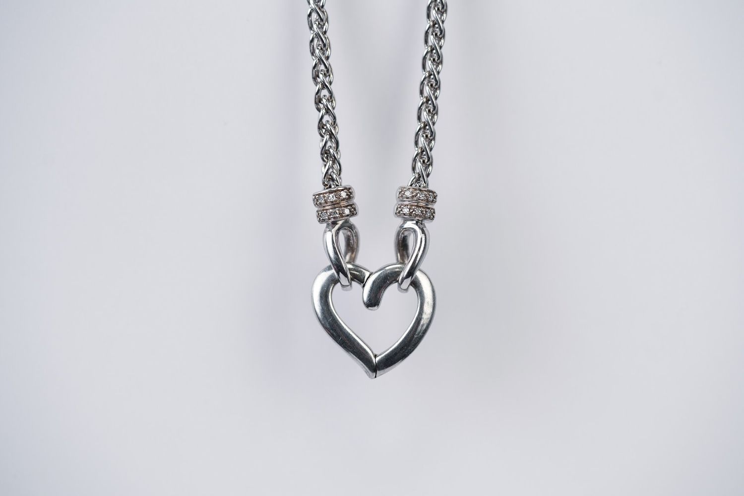 ETX- Sterling Silver 21.33g .05ctw Diamond Accent Heart Necklace 16&quot;