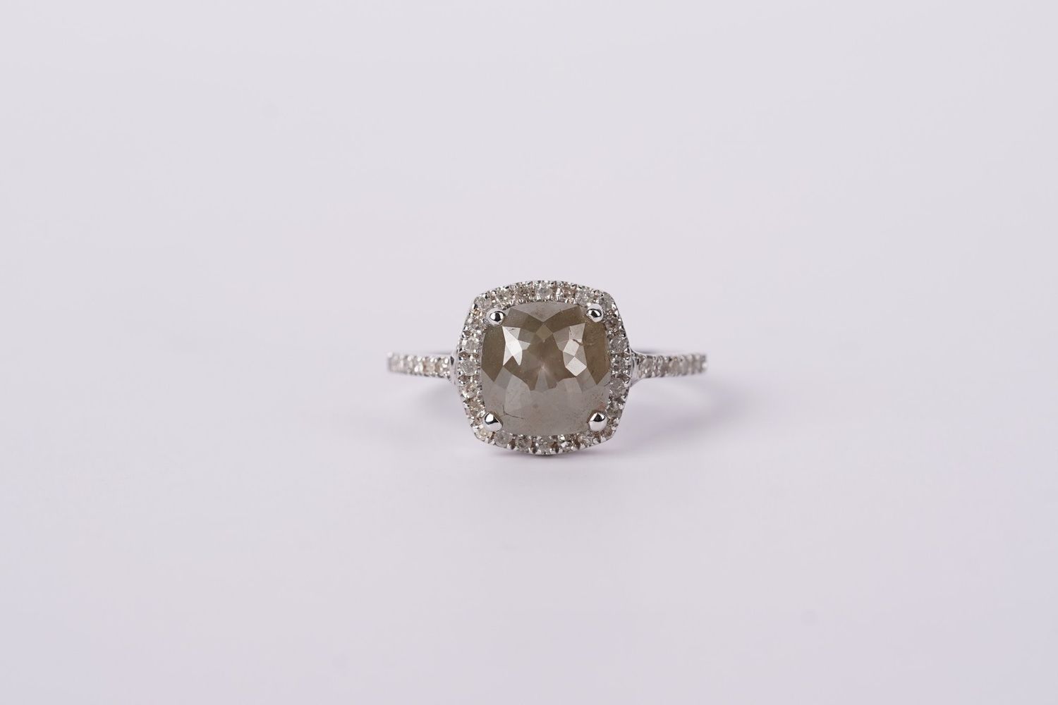 AETX- 18KW 2.64g 1.40ctw (1.20ctr) Salt &amp; Pepper Diamond Halo Ring (size 6.5)