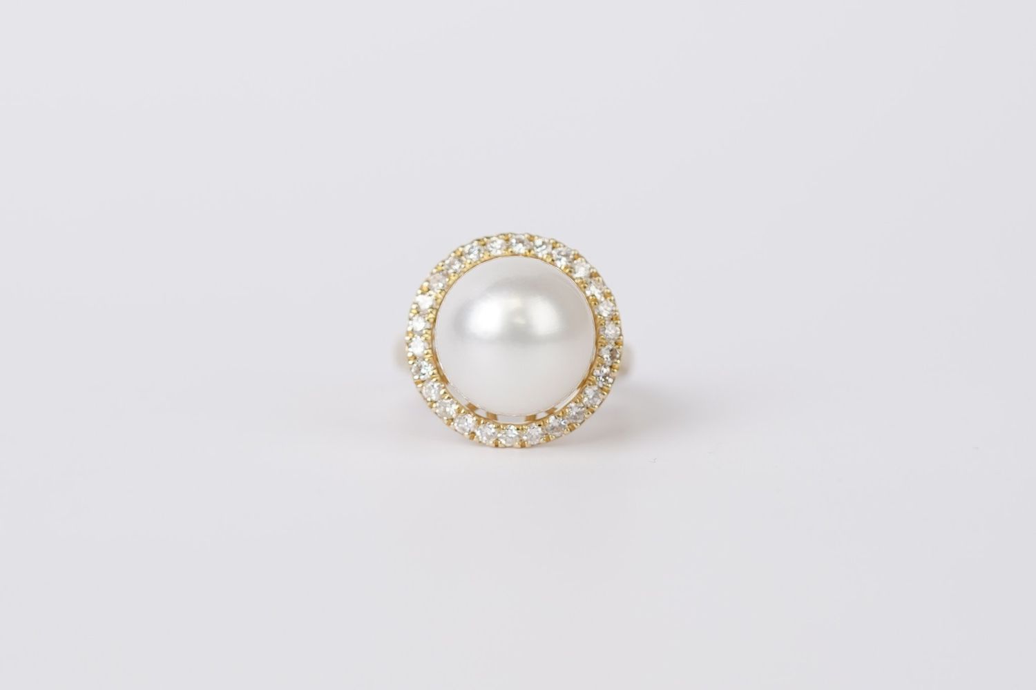 IETX- 14KY 8.10g 13mm .76ctw Diamond &amp; South Sea Pearl Fashion Ring (size 7)