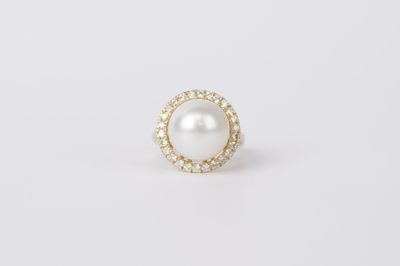 IETX- 14KY 8.10g 13mm .76ctw Diamond &amp; South Sea Pearl Fashion Ring (size 7)