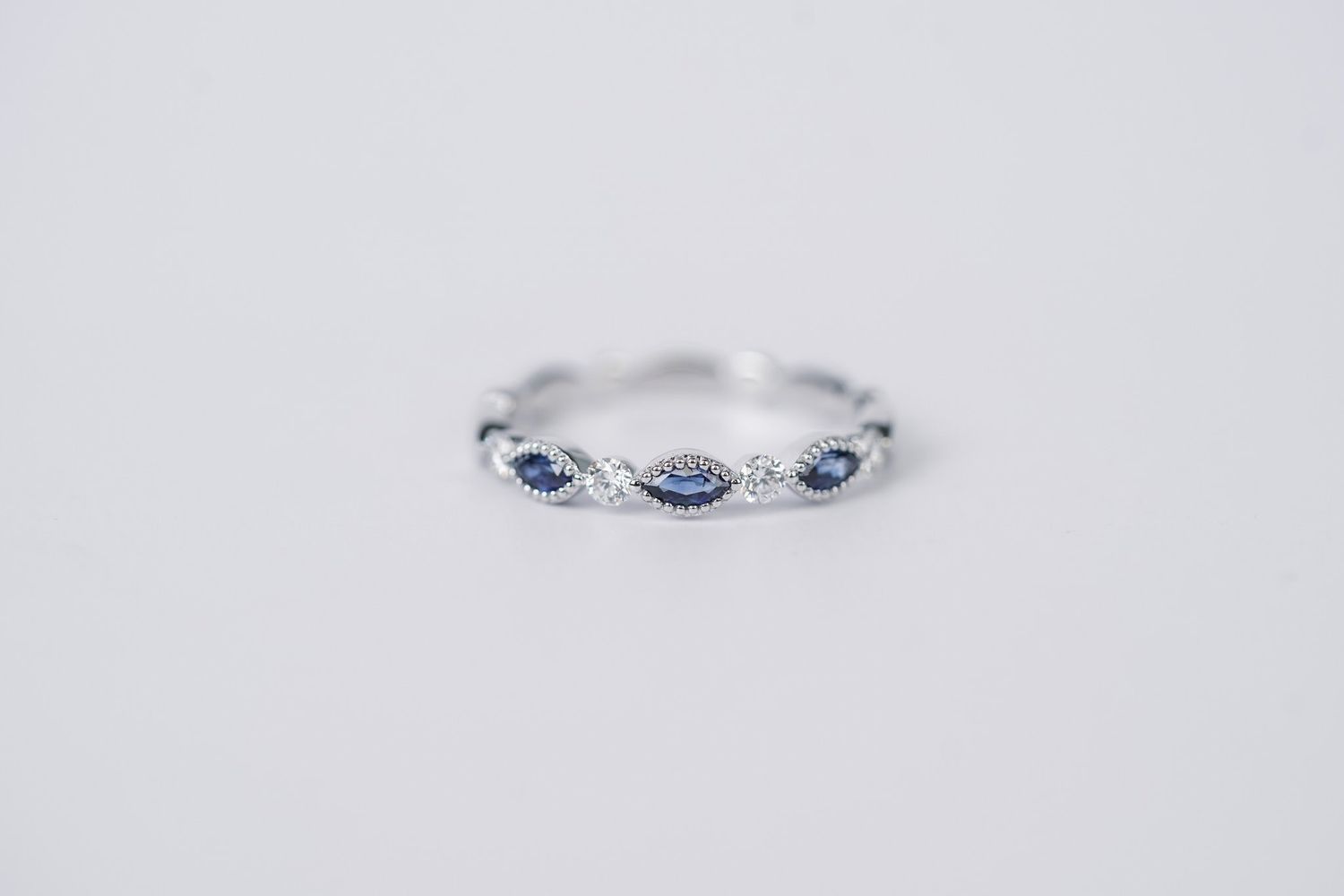 NRI- 18KW 1.96g .50ctw Sapphire &amp; Diamond Stackable Band (size 6.5)