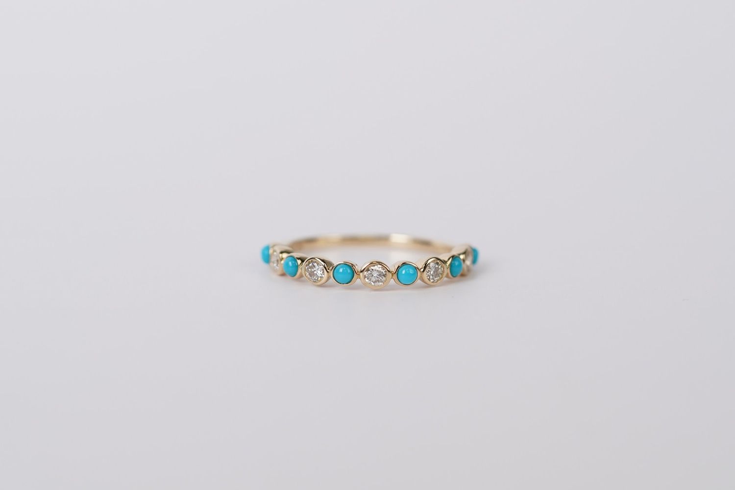 NLLX- 14KY 1.50g .29ctw Turquoise &amp; Diamond Stackable Band (size 7)