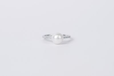 ATT- 14KW 2.60g 8mm .10ctw Diamond &amp; Pearl Fashion Ring (size 7)